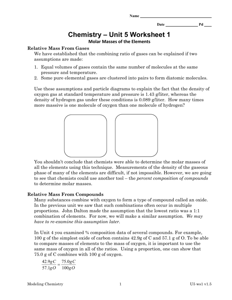 Chemistry Unit 5 Worksheet 1