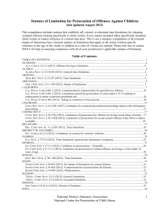 Statutes of Limitation for Prosecution of Offenses Against Children