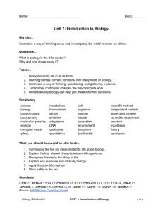 Unit 1: Introduction to Biology