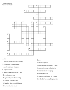 Women's Rights Crossword Puzzle Across 1. showing devotion to