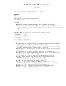 MATH 480: Applied Differential Equations Fall 2015