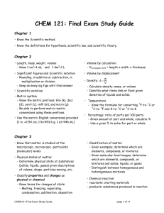 CHEM 121: Final Exam Study Guide