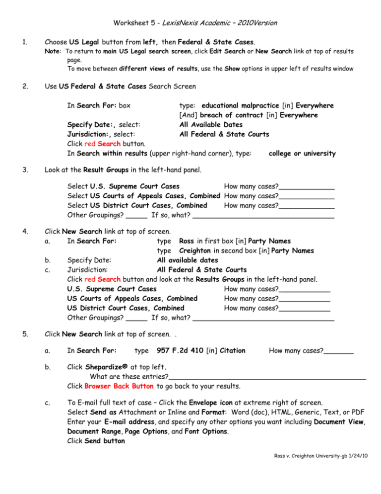 Worksheet 5 LexisNexis Academic 2010Version
