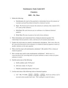Stoichiometry Study Guide KEY Chemistry RHS – Mr. Moss