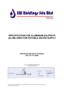 Specification For Aluminium Sulphate (Alum)