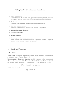 Chapter 3: Continuous Functions 1 Limit of Function