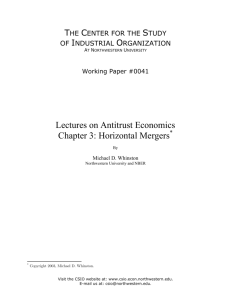 Lectures on Antitrust Economics Chapter 3: Horizontal Mergers