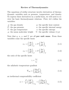 Review of Thermodynamics The equations of stellar structure