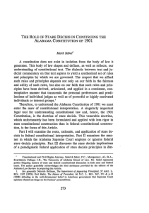 The Role of Stare Decisis in Construing the Alabama Constitution of