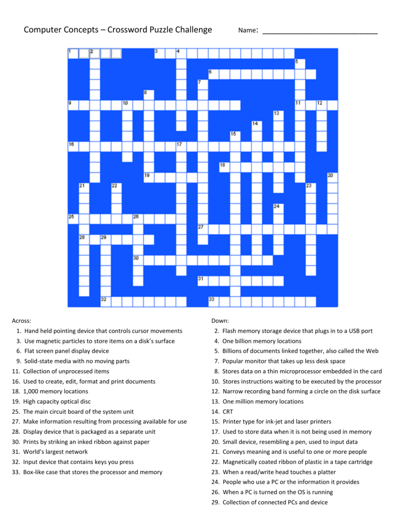 Computer Basics Crossword Puzzle Solution Computer Puzzle Click 