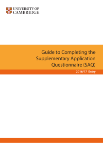Guide to Completing the Supplementary Application Questionnaire