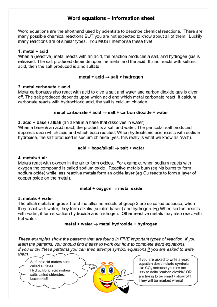 Word Equations Information Sheet