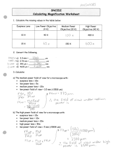 SNC2bI Calculating Magnification Worksheet