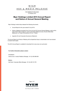 Myer Holdings Limited 2015 Annual Report and Notice of Annual