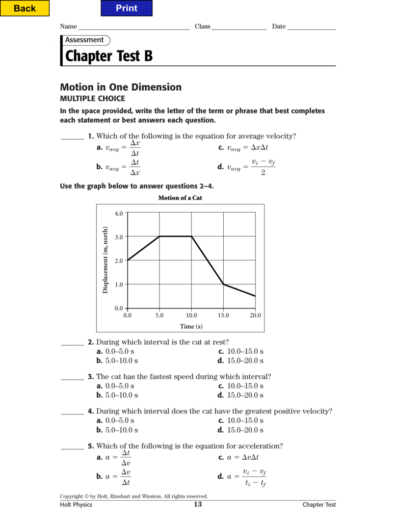 Physics One Dimensional Motion Worksheet Answers