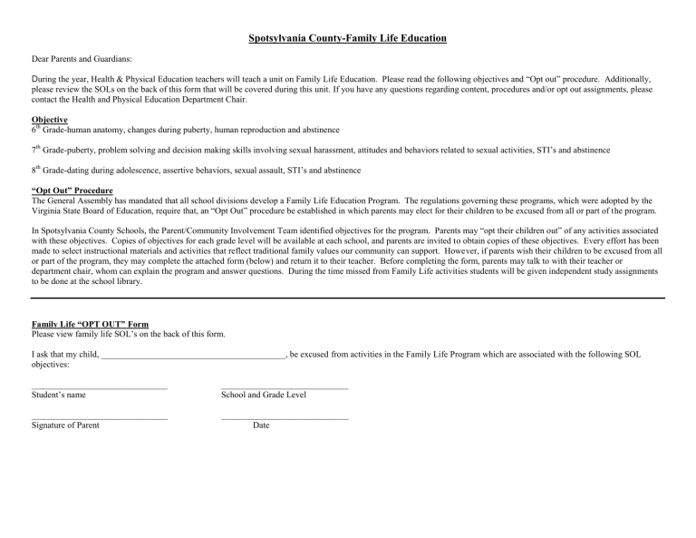 Spotsylvania County Family Life Education