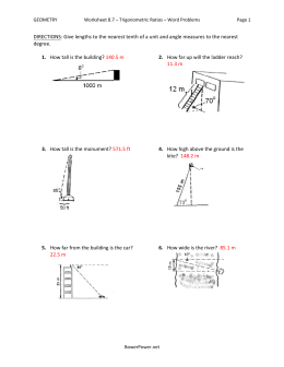 The Primary Trigonometric Ratios Word Problems Angle Of Worksheet 8 7 Trigonometric Ratios Word