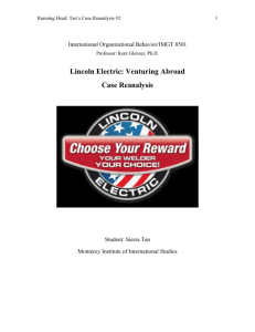 Lincoln Electric: Venturing Abroad Case Reanalysis