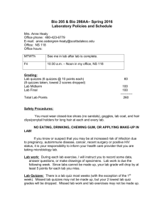 Bio 205 & Bio 298AA– Spring 2016 Laboratory Policies and Schedule