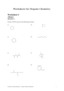 Worksheets for Organic Chemistry