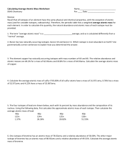 Calculating Average Atomic Mass Worksheet Name