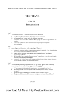 Sample of Test Bank for The Psychology of Women 7th Edition by