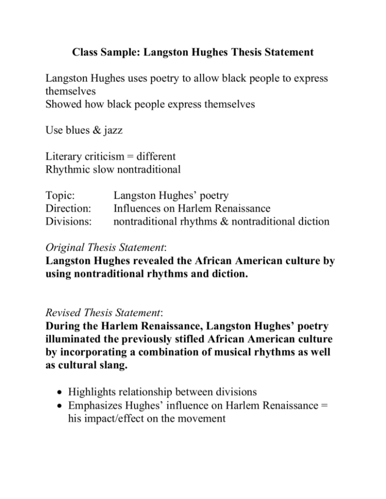 thesis statement for langston hughes
