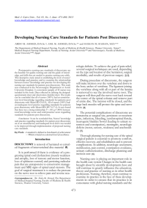Developing Nursing Care Standards for Patients Post Discectomy