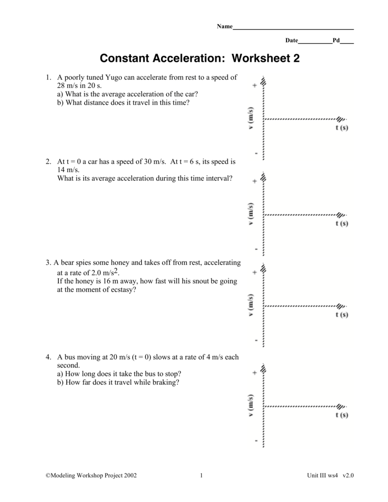 Acceleration Worksheet With Answers