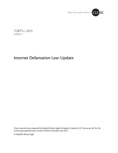 Internet Defamation Law: Update - The Continuing Legal Education