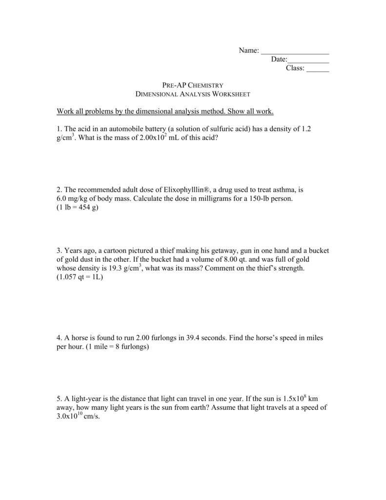 da worksheet 20 Regarding Dimensional Analysis Worksheet Chemistry