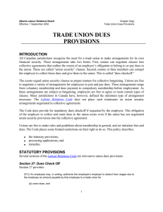 Trade Union Dues Provisions - Alberta Labour Relations Board