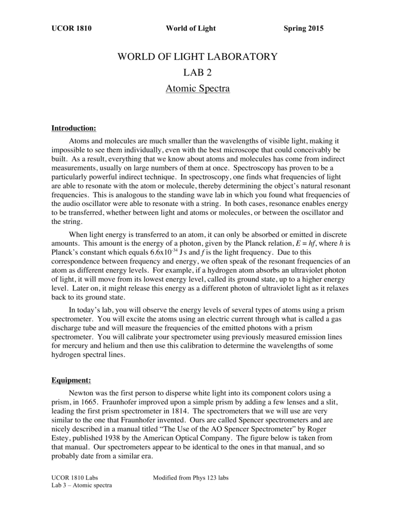 Atomic Spectra And Atomic Structure Pre Lab Answers LeoJuli