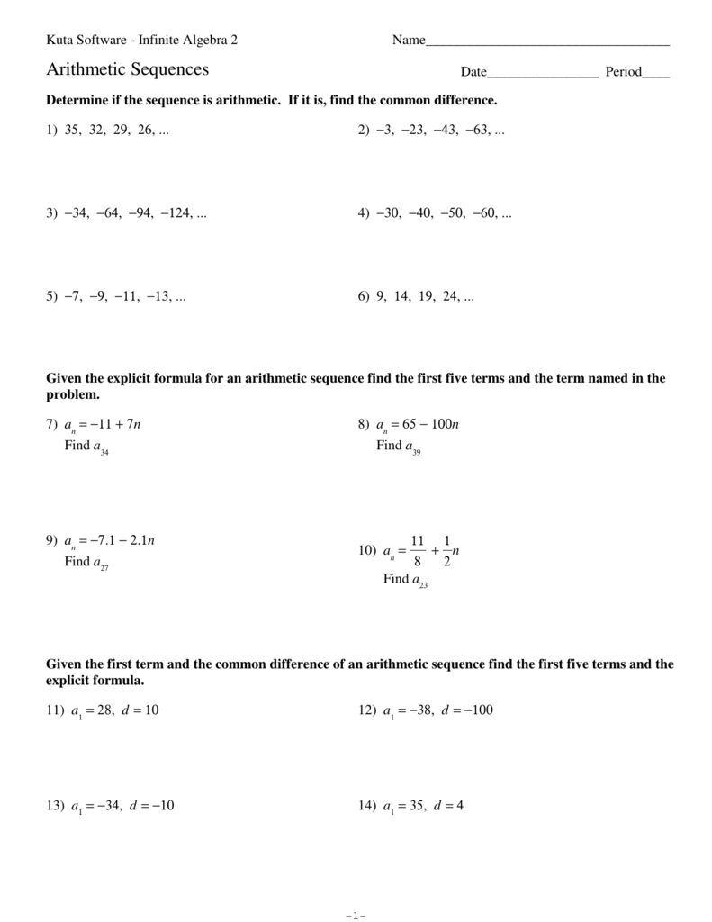 Arithmetic Sequences With Arithmetic Sequence Worksheet Answers