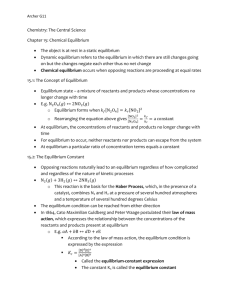 Chemistry: The Central Science Chapter 15: Chemical Equilibrium