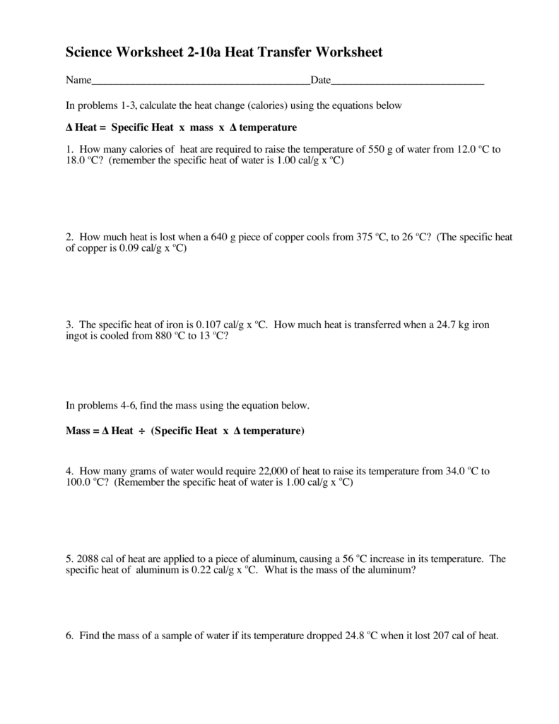 Science Worksheet 22-22a Heat Transfer Worksheet In Heat And Temperature Worksheet