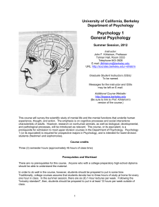 Psychology 1 General Psychology