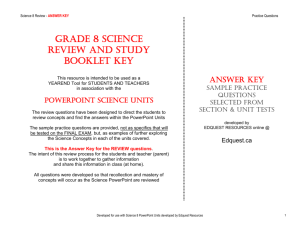 GRADE 8 SCIENCE REVIEW AND STUDY BOOKLET KEY