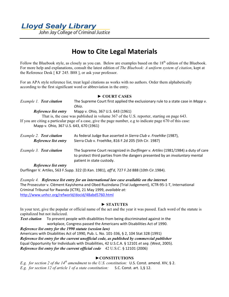 How To Cite Legal Materials