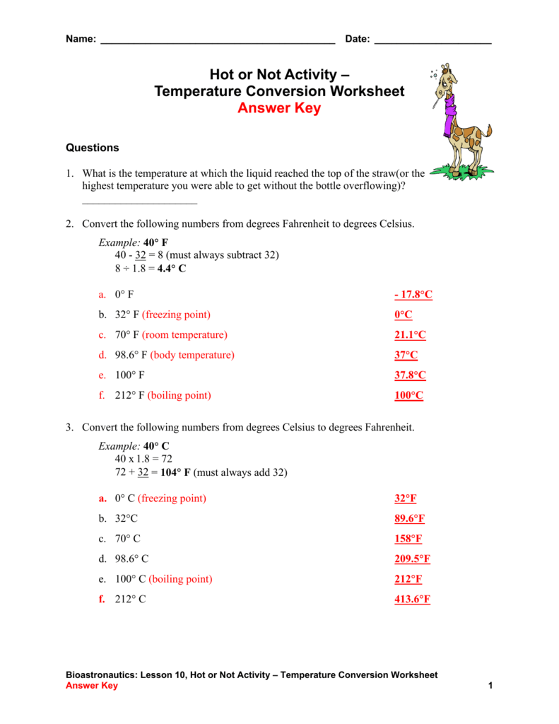 Temperature Conversion Worksheet With Answers