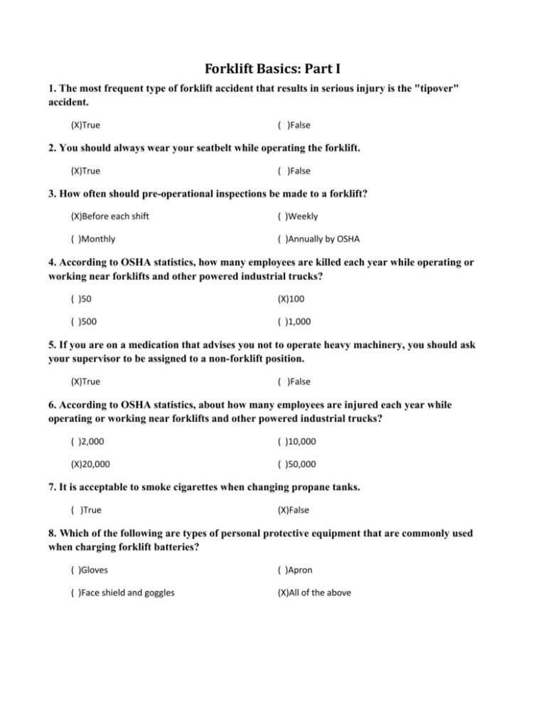 gradall forklift training test answers