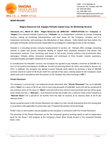 Magna Engages Palisade Capital Corp and Announces