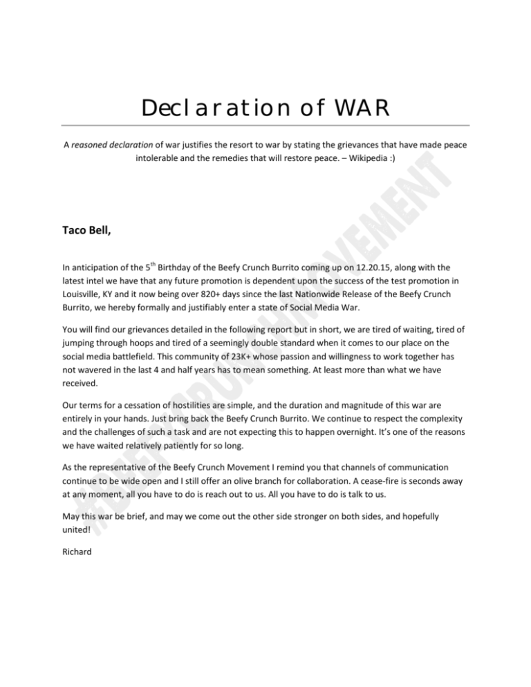 Declaration of WAR Beefy Crunch Movement