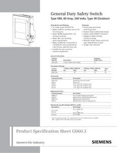 Product Specification Sheet GD60.3 General Duty Safety Switch