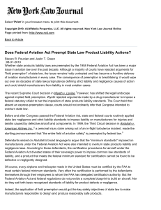 Does Federal Aviation Act Preempt State Law Product Liability