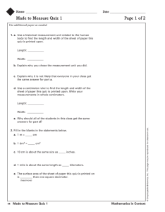 Made to Measure Quiz 1 Page 1 of 2