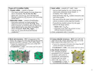 Types of Crystalline Solids • Atomic solids
