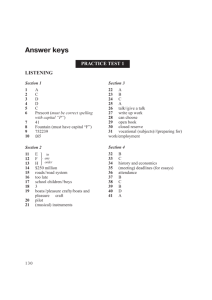 Practice Test 1 Listening Answer Key