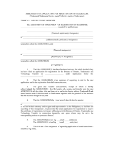 ASSIGNMENT OF APPLICATION FOR REGISTRATION OF