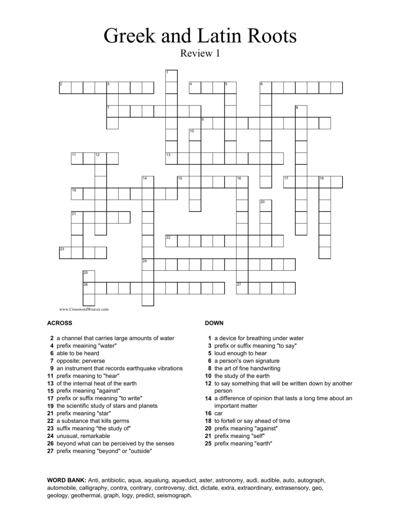 Root Review 1 Crossword Puzzle